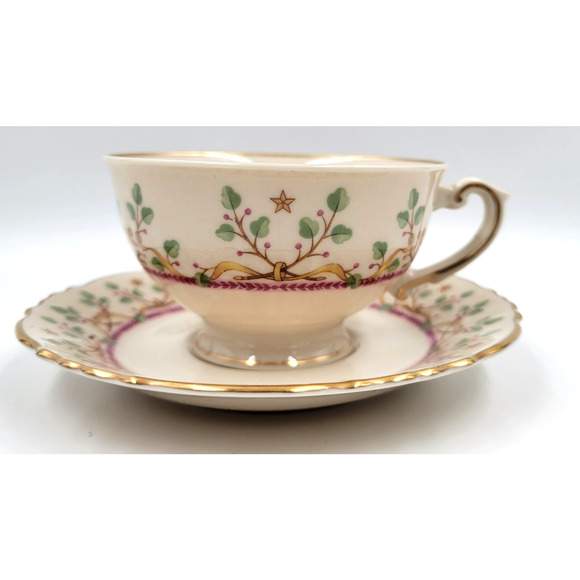 Syracuse Pendleton Federal Footed Cup And Saucer Gold Trim 1949 - 1966 Lot of 2 - Picture 6 of 13